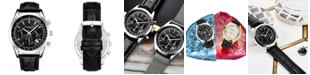 Stuhrling Men's Quartz Chronograph Date Black Alligator Embossed Genuine Leather Strap Watch 44mm